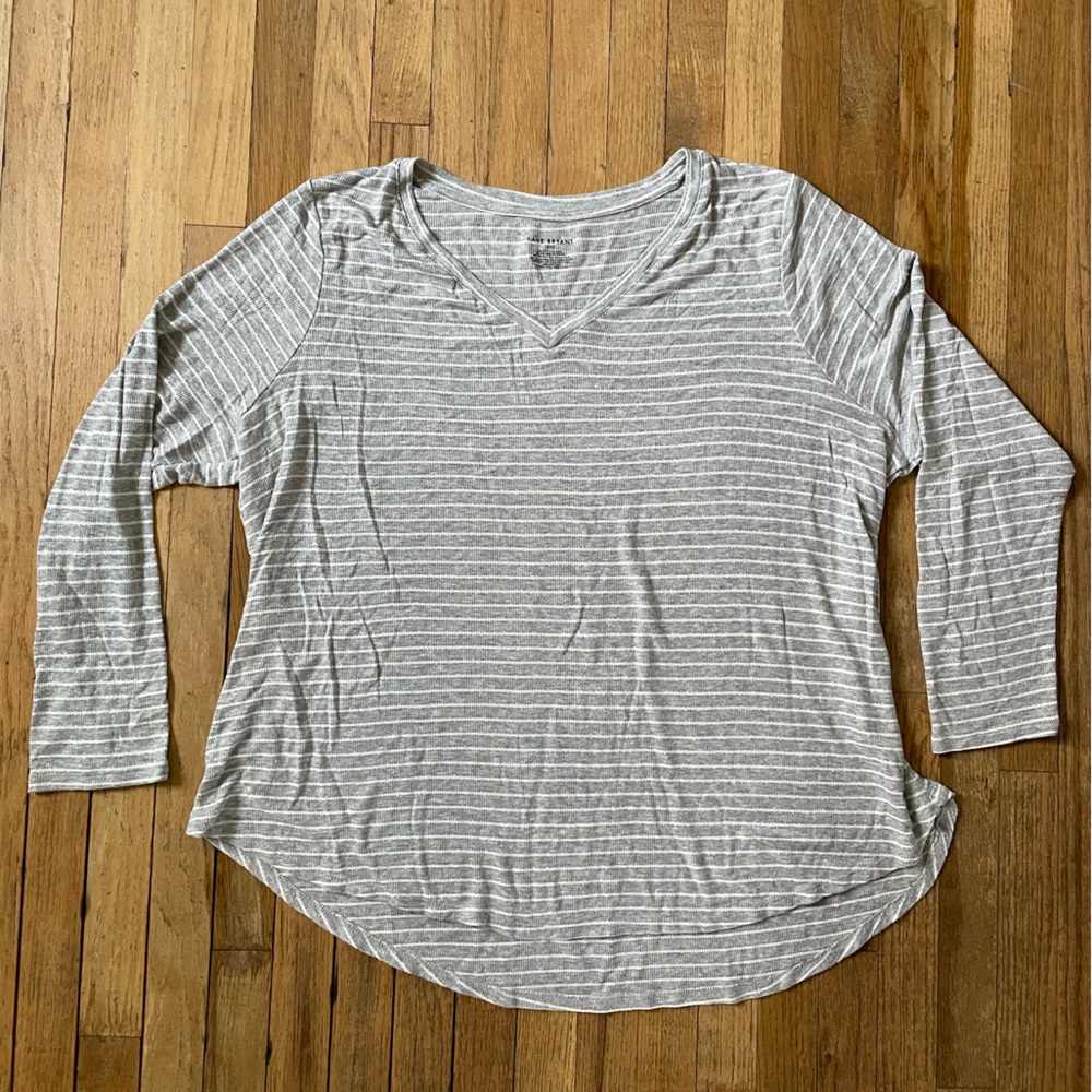 Lane Bryant Gray and White Striped Shirt with Silver Metallic Thread